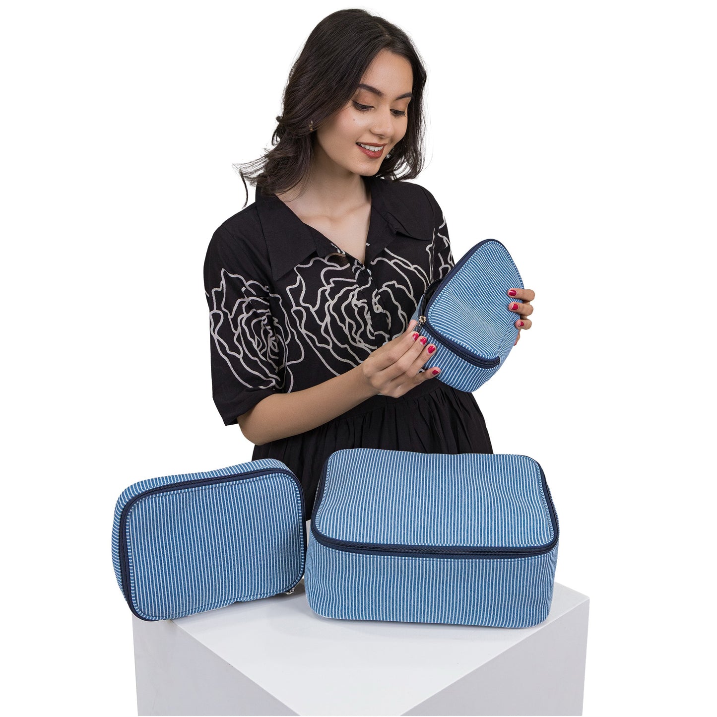 Denim Indigo Stripe Travel Trio