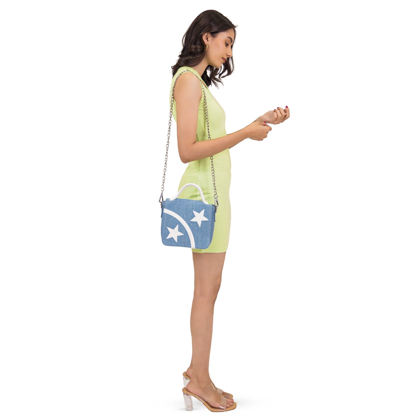 Denim Stella Arc Star Chain Bag