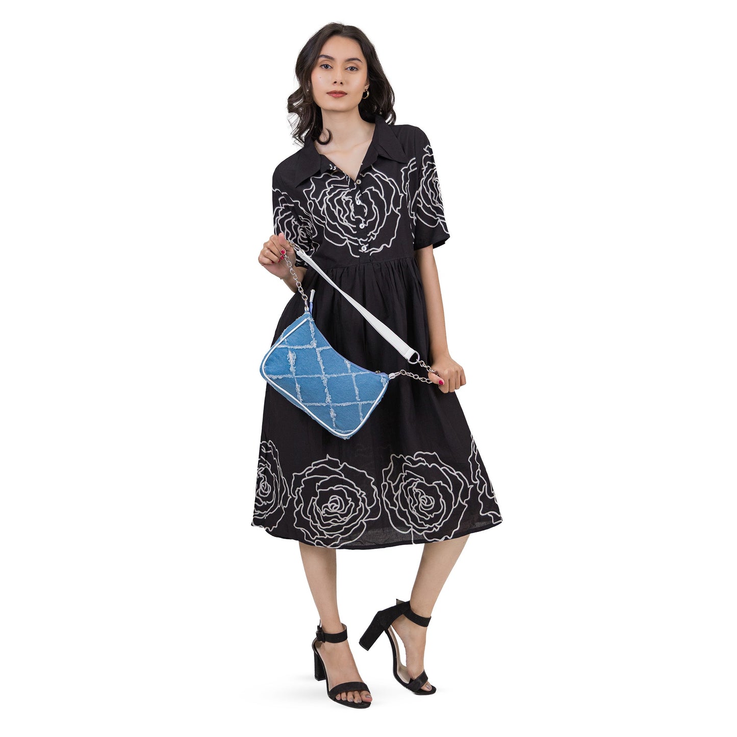 Denim Azure Lattice Chain Bag