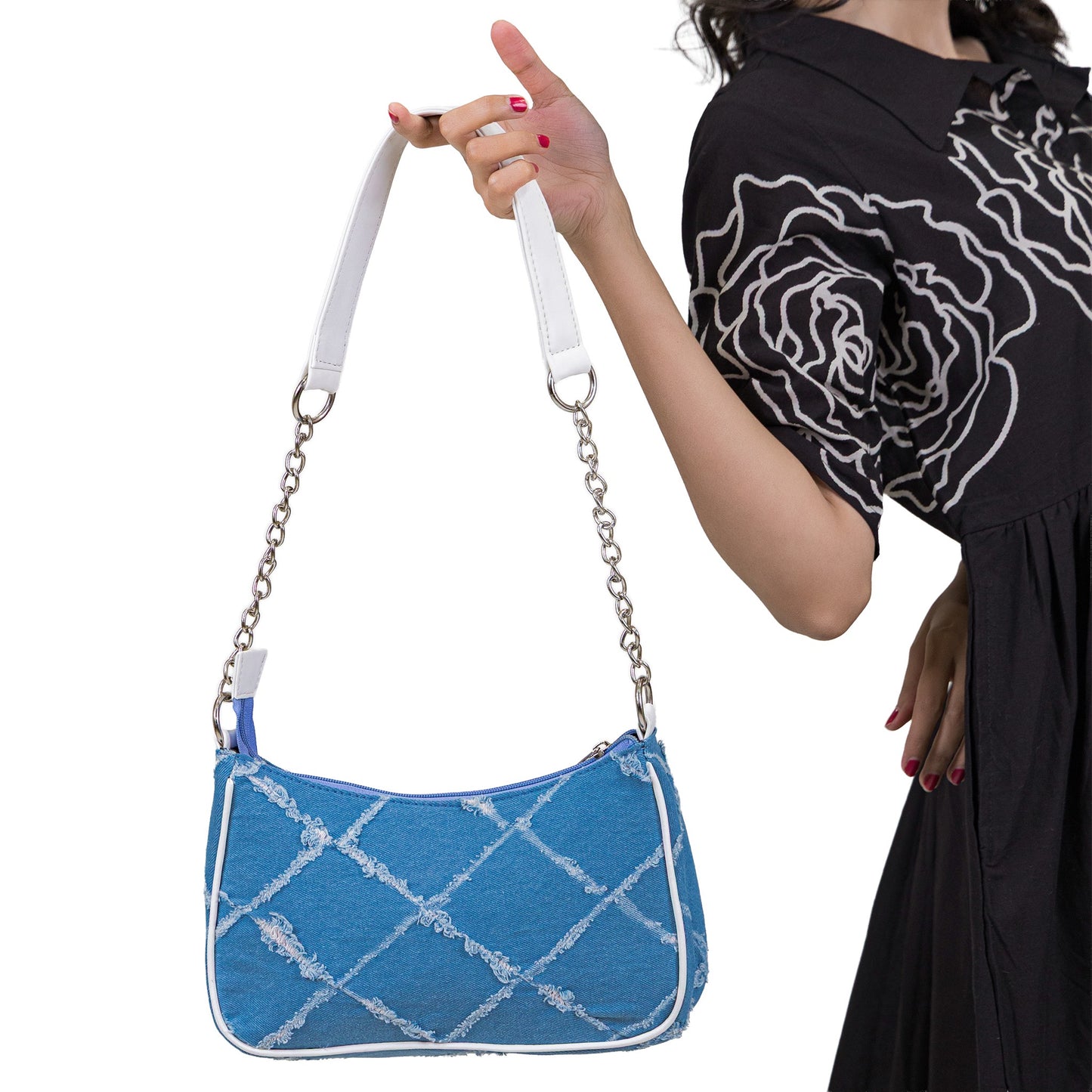 Denim Azure Lattice Chain Bag