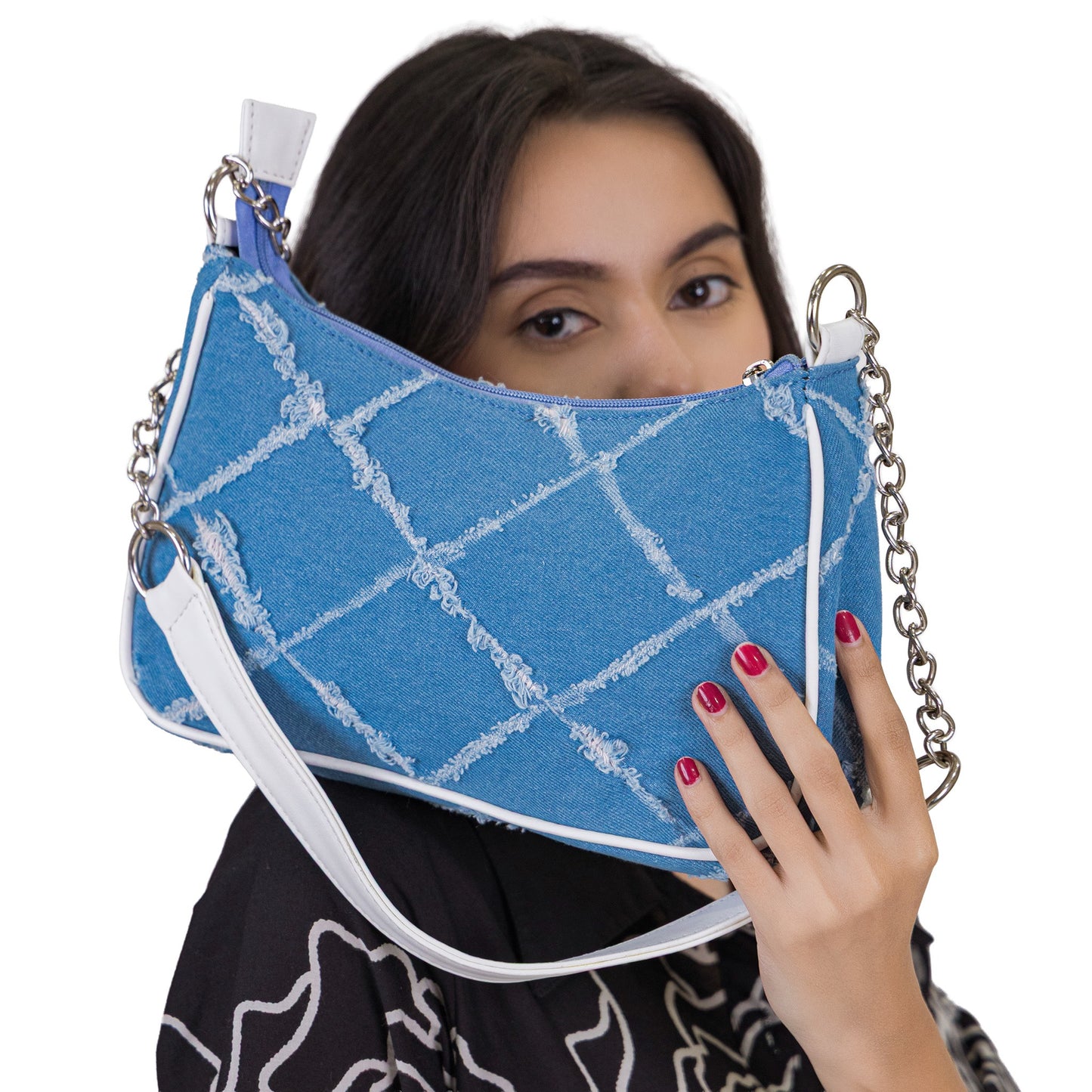 Denim Azure Lattice Chain Bag