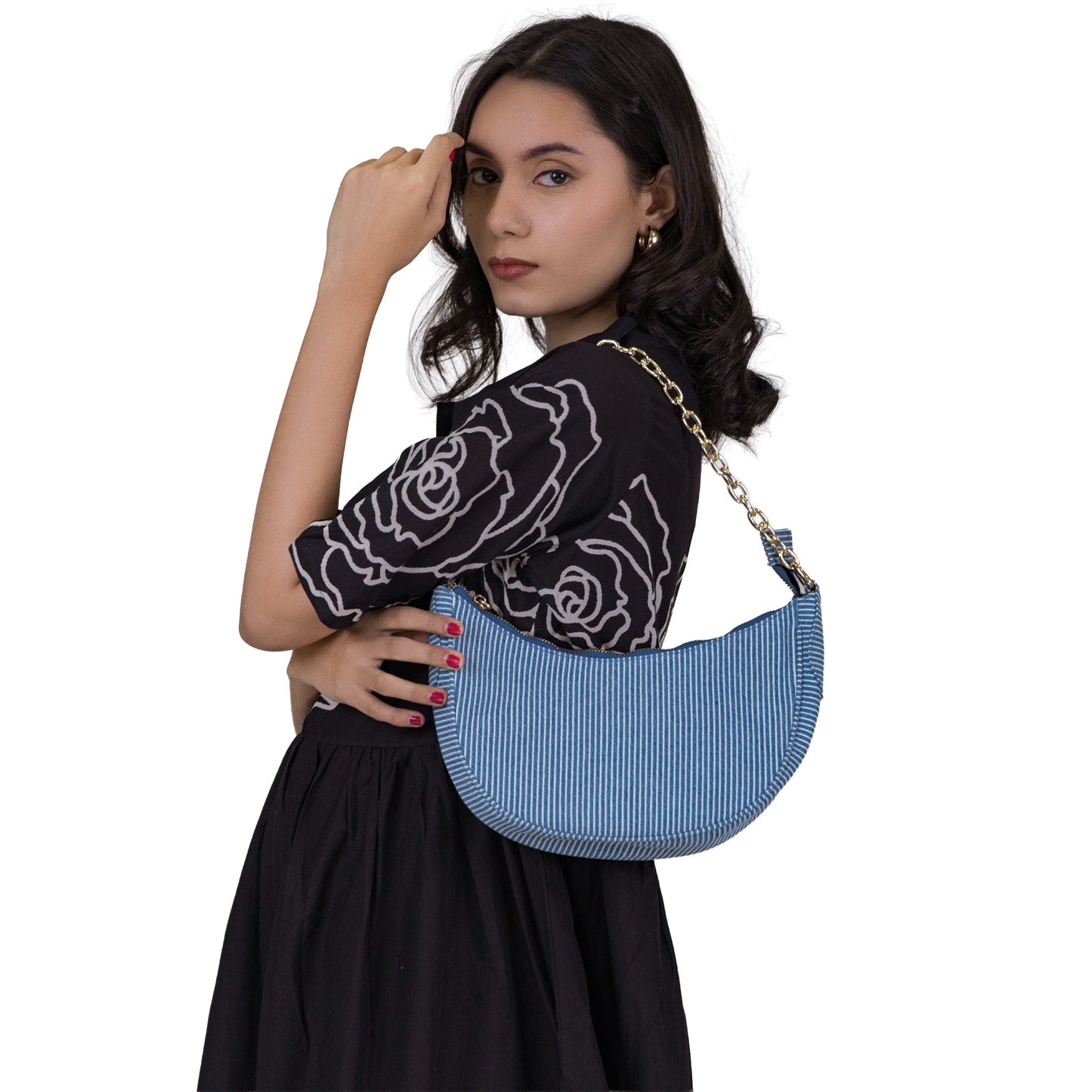 Denim Harbor Stripe Chain Bag