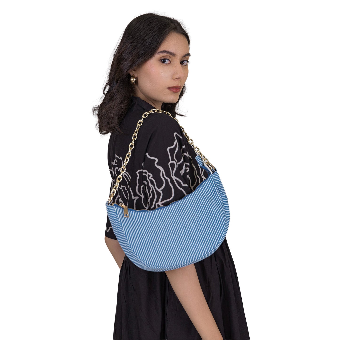 Denim Harbor Stripe Chain Bag