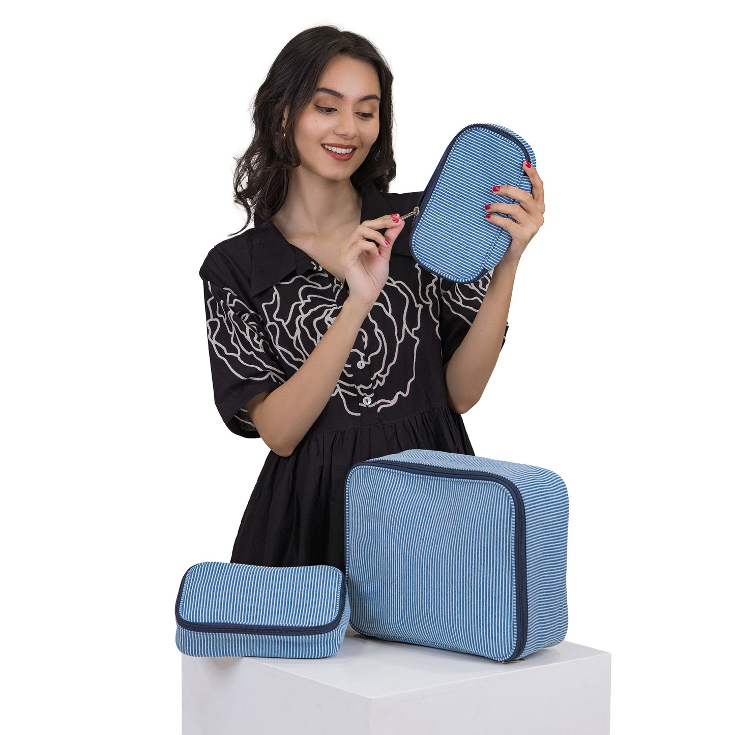 Denim Indigo Stripe Travel Trio