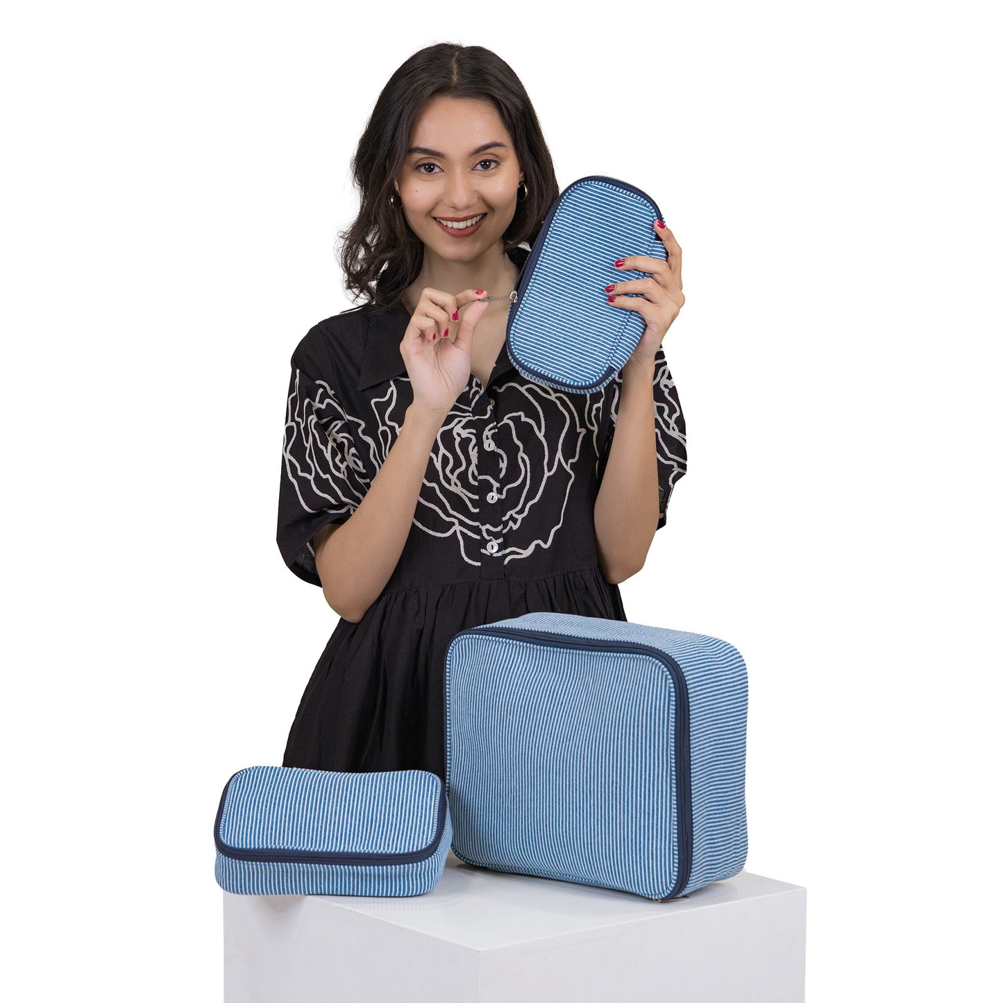 Denim Indigo Stripe Travel Trio