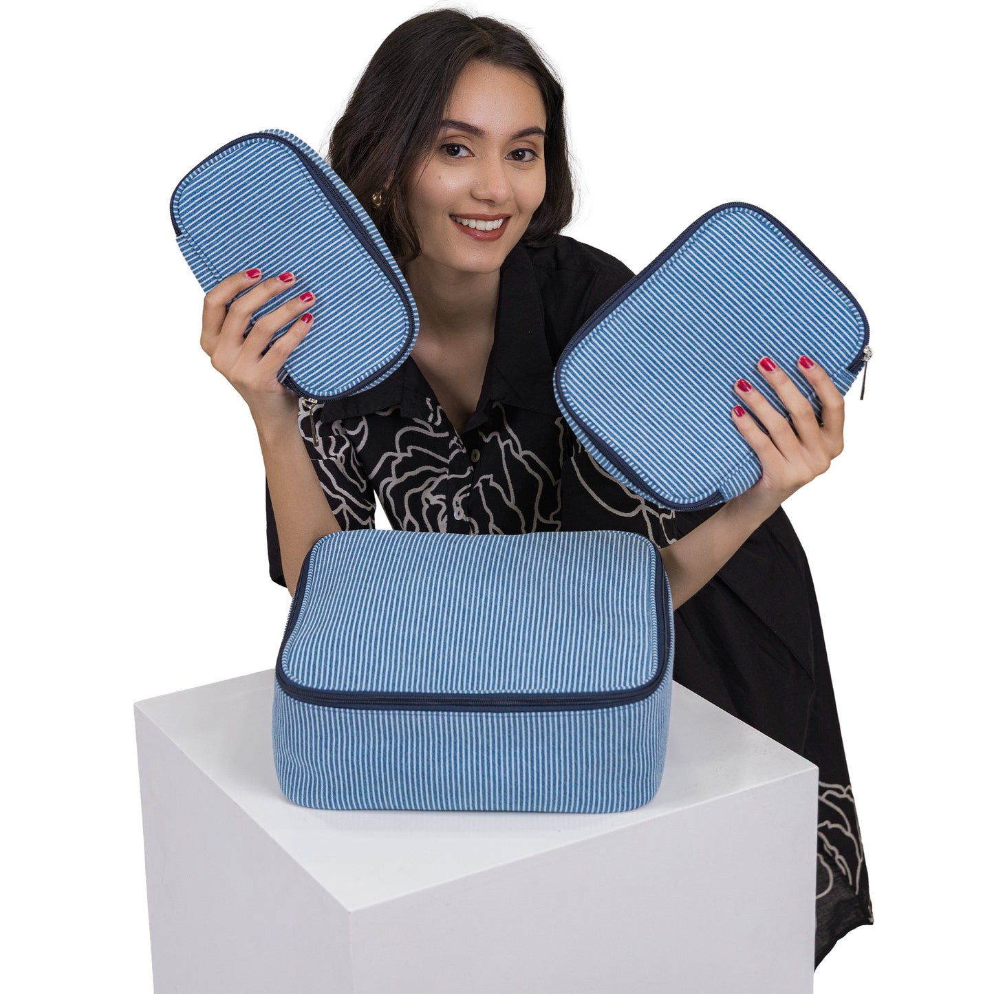 Denim Indigo Stripe Travel Trio
